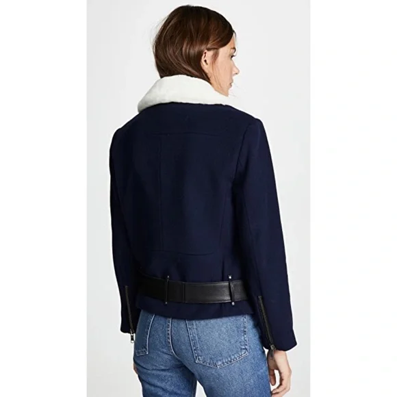 NWT JOIE FAYANA WOOL- LEATHER COZY NAVY MOTO JACKET - Picture 12 of 13